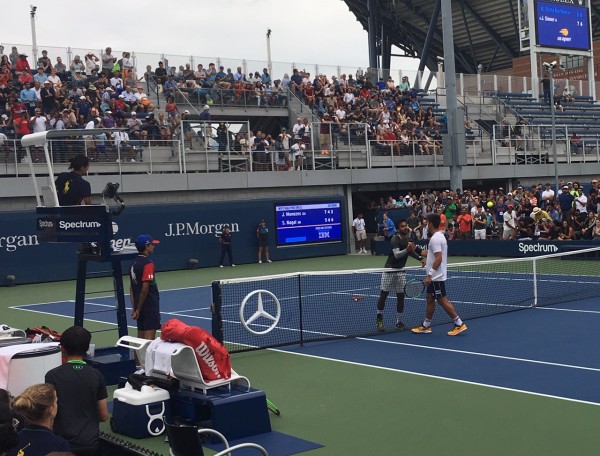 Sumit Nagal (left) after his win over Joao Menezes  in the US Open qualifying final